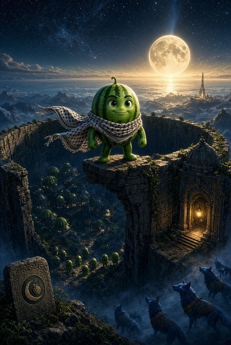 Kuff atop the Wall looking at the Moon
